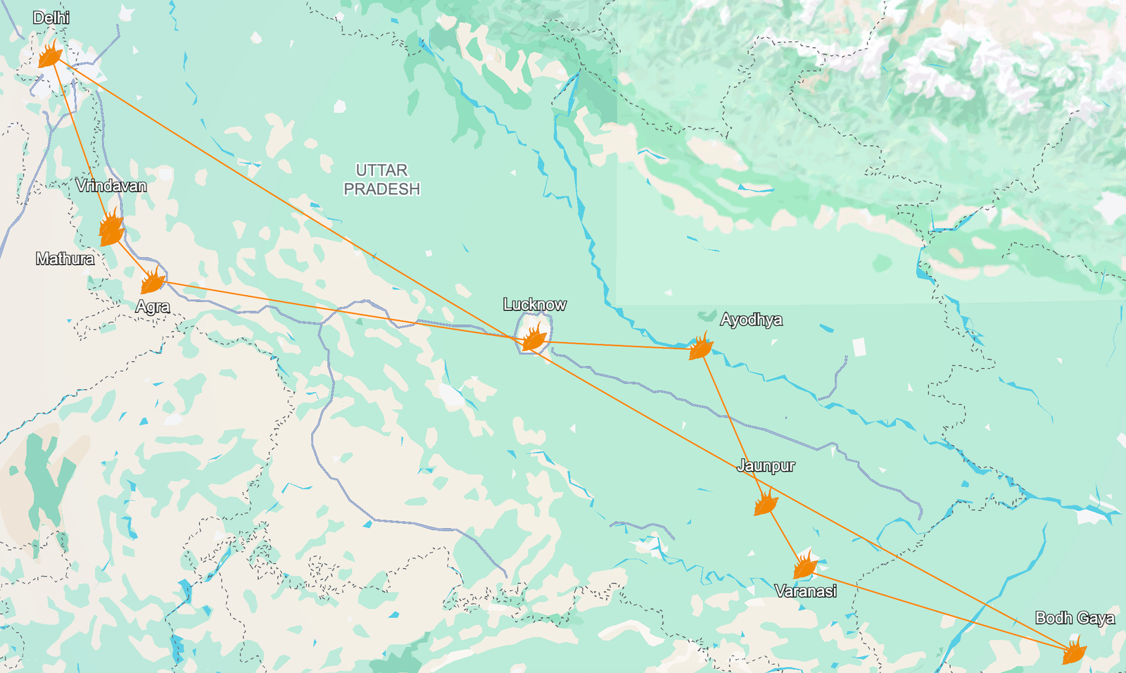 Spiritual Holi Tour Map